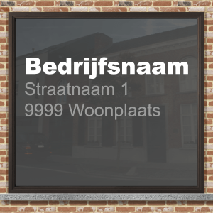 raamsticker met bedrijfsnaam en adres