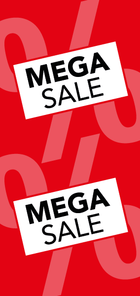 Etalage banner Mega Sale met achtergrondkleur naar keuze