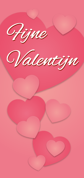 Etalage banner Fijne Valentijn op warm roze achtergrond met hartjes