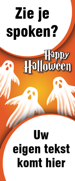 Etalage banner Zie je spoken Halloween met eigen tekst