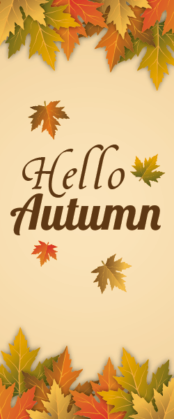 Etalage banner Hello autumn met herfstbladeren in warme kleuren