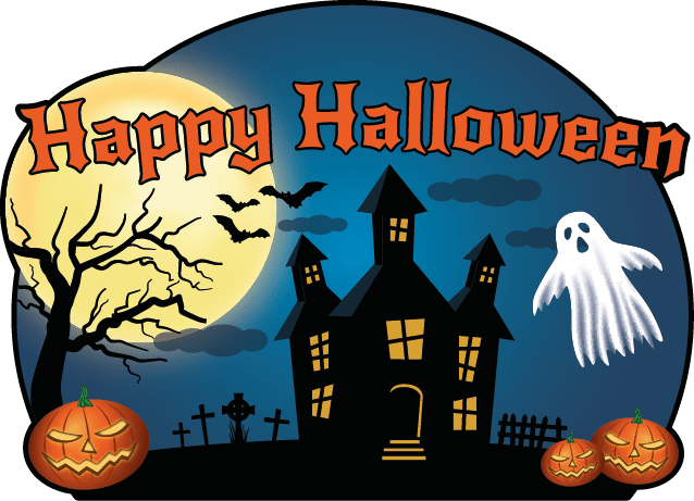 Raamsticker Halloween spookhuis met pompoenen, verdorde boom en spookje