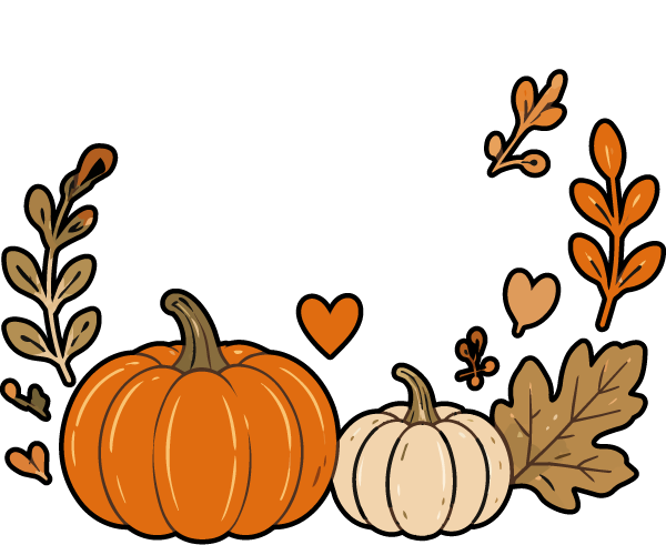Raamsticker Herfst Knus shoppen met pompoenen bladeren en hartjes