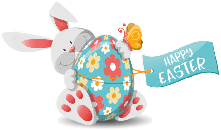 Raamsticker Konijn met paasei en Happy Easter in label