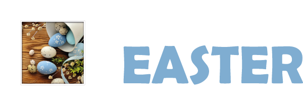 Raamsticker Happy Easter met paasdecoratie in vierkant witte en blauwe tinten