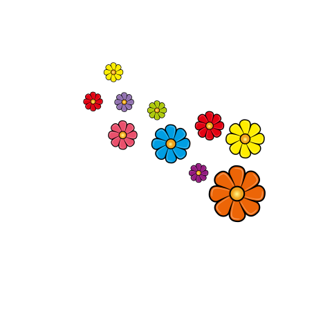 Autosticker set met 25 bloemen in verschillende kleuren
