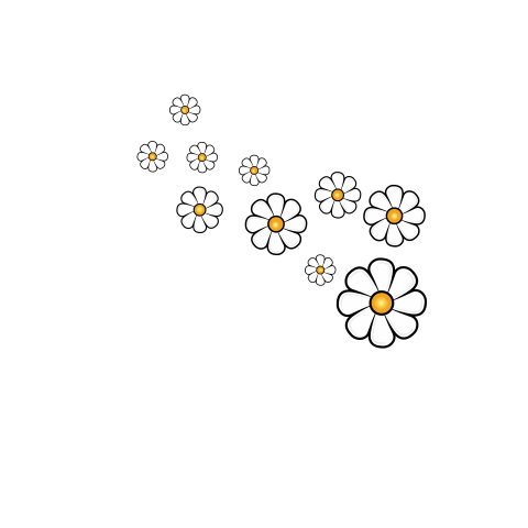 Autosticker set met 25 bloemen met witte bloemblaadjes en geel hartje