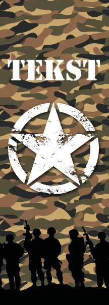 Behang banner Stoer leger camouflage patroon in groen-bruin-beige-zwart met ster en soldaten