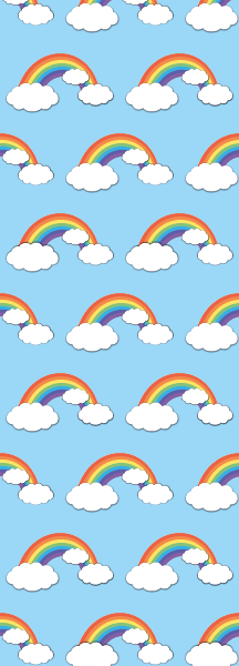 Behang banner regenboog patroon en wolkjes op lichtblauwe achtergrond