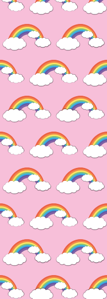 Behang banner regenboog patroon en wolkjes op lichtroze achtergrond