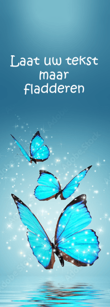 Behang banner fladderende blauwe vlinders met fonkelende sterretjes gepersonaliseerd met eigen tekst