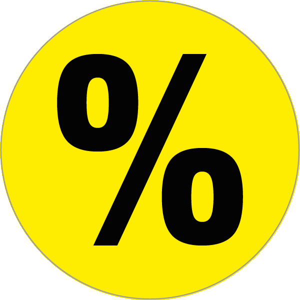 Productsticker rond met procentteken in zwart op gekleurde achtergrond