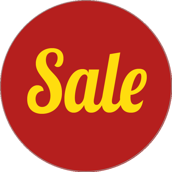 Productsticker Sale in geel op ronde gekleurde achtergrond
