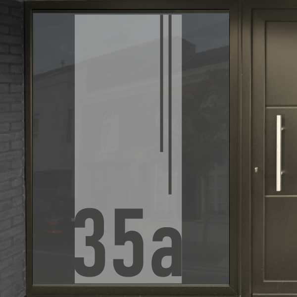 Zandstraalfolie voor deur met huisnummer en lijnen uitgesneden