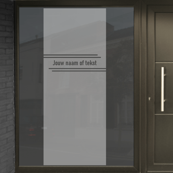 Zandstraalfolie voor deur met naam of tekst uitgesneden tussen lijnen