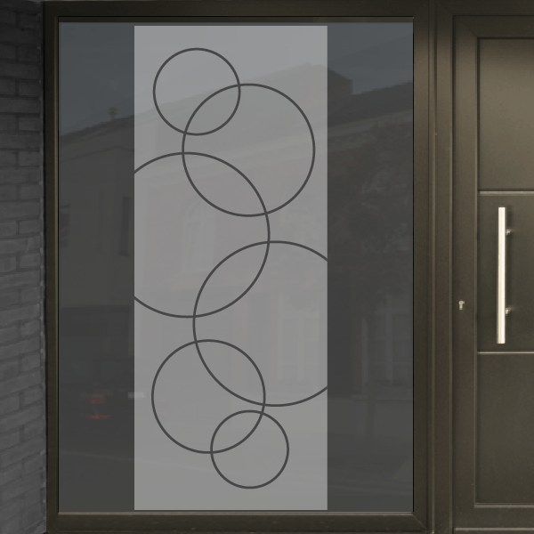 Zandstraalfolie voor deur met uitgesneden, kruisende cirkels