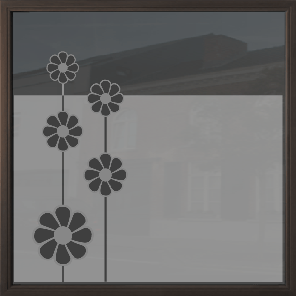 Zandstraalfolie horizontaal met bloemen uitgesneden