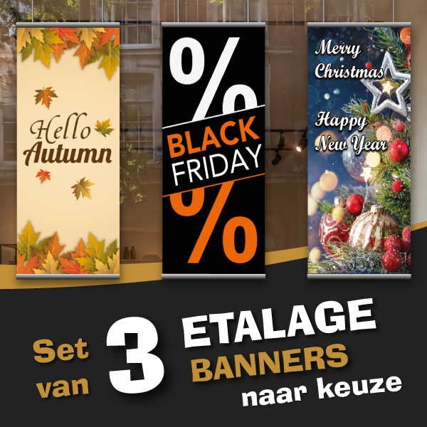 Etalage banner Voordeel set Herfst - Black Friday - Eindejaar met 3 banners naar keuze