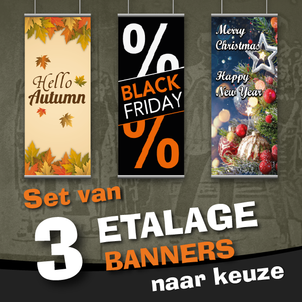 Etalage banner Voordeel set Herfst - Black Friday - Eindejaar met 3 banners naar keuze