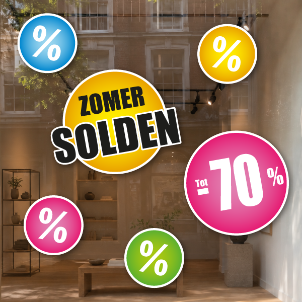 Raamsticker Zomer solden 6-delige set met korting naar keuze