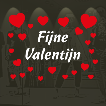 Raamsticker Set met Fijne Valentijn en 23 hartjes van 10 cm tot 30 cm