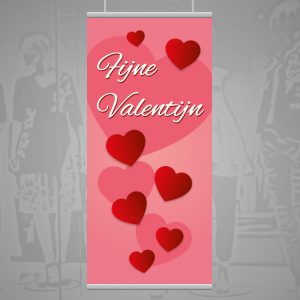 Boek Veilig tumor Etalage banner - Valentijn - Fijne Valentijn met roze en rode hartjes op  warm roze achtergrond full-color - Valentijn | Stickers JL-Design EB018