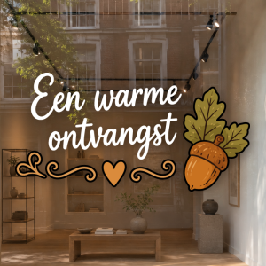 een warme ontvangst met eikeltje en hartje voor de herfst