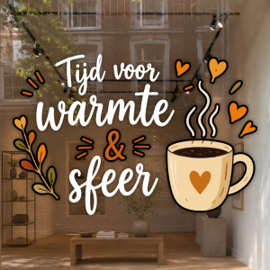 Tijd voor warmte en sfeer met een kopje koffie en hartjes