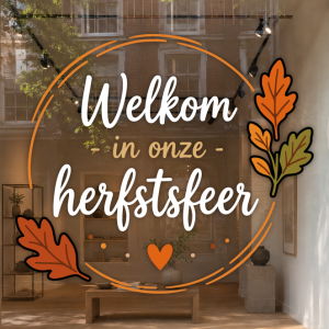 Welkom in onze herfstsfeer in cirkel met bladeren