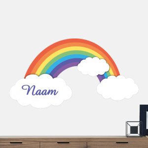 Regenboog in pastelkleuren met wolkjes en naam