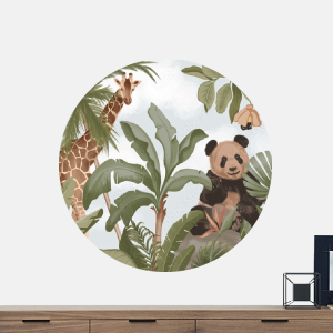 Jungle met giraf en pandabeer in cirkel