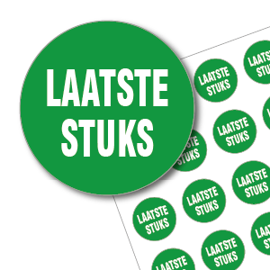 Laatste stuks in wit op ronde gekleurde achtergrond