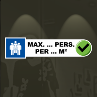 Sticker met maximum aantal personen en vierkante meter naar keuze