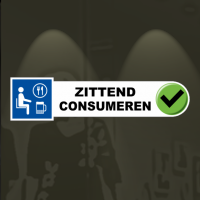 Sticker zittend consumeren verplicht met pictogram