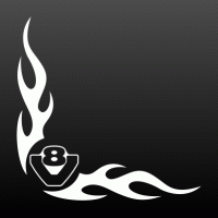 Vlammen en V8 logo