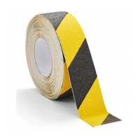 Geel-zwart gestreepte vloertape 25 mm x 18 meter met anti-slip