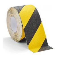 Geel-zwart gestreepte vloertape 50 mm x 18 meter met anti-slip